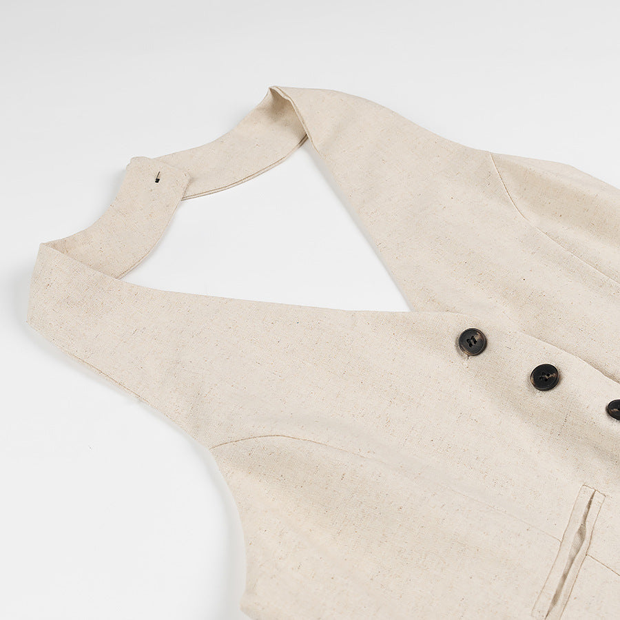 Femme Målsyet Halterneck Jumpsuit med Knapdetaljer Stilla