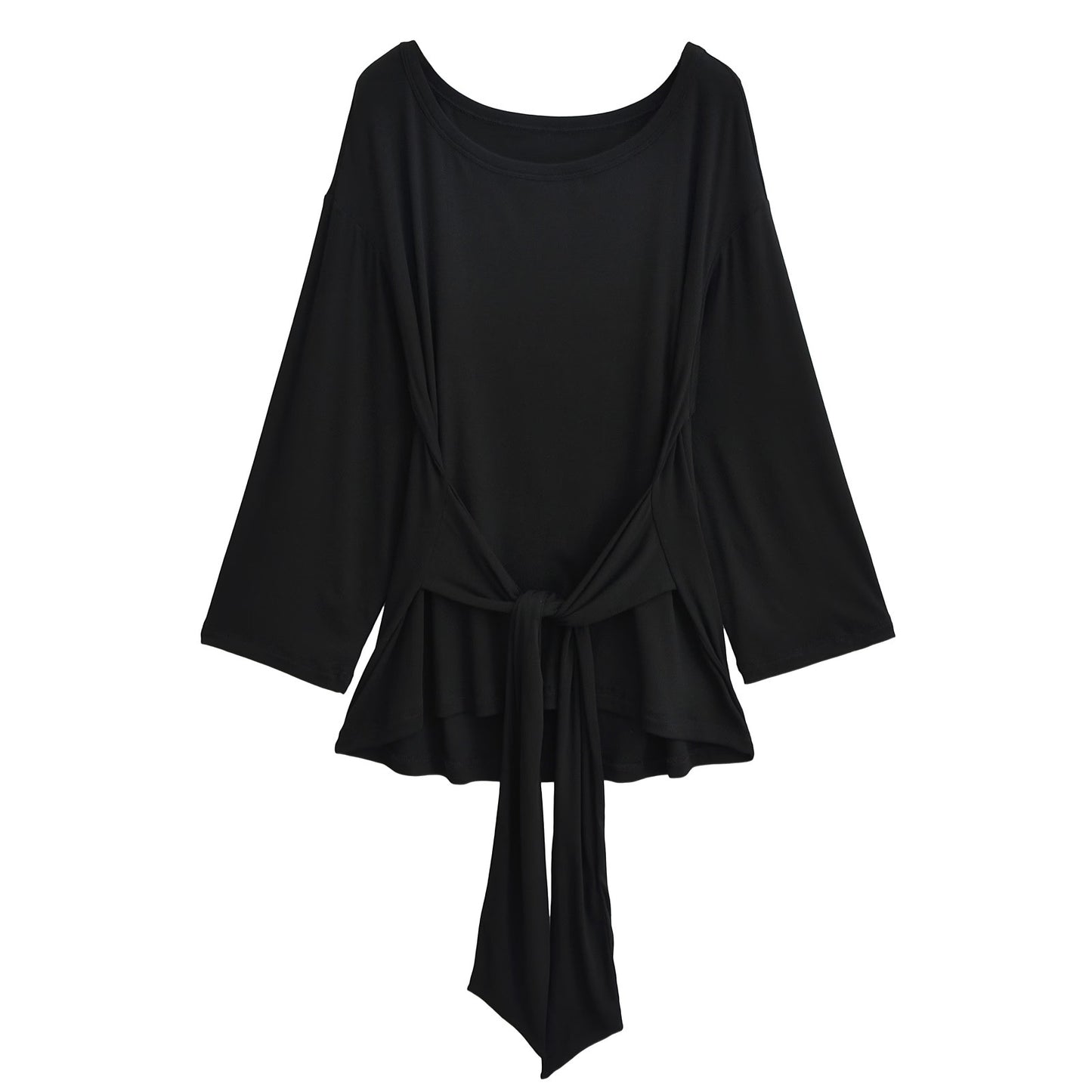 Dame afslappet indpakningsoverdel med elegante flæsedetaljer og sideknude Stilla