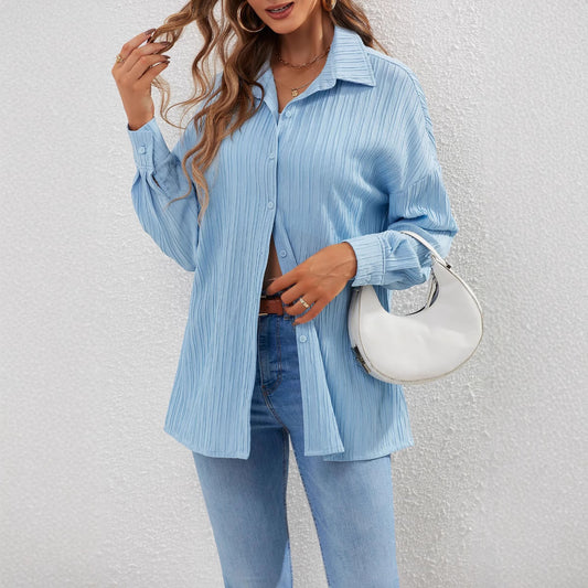 Dame afslappet bluse med fin ribstruktur og oversized snit Stilla