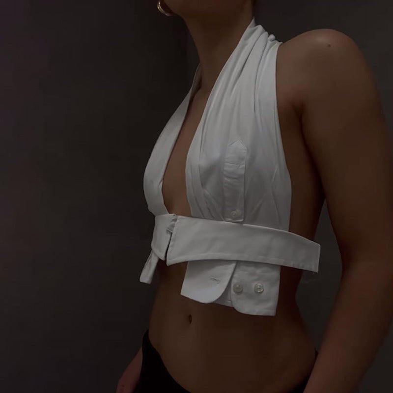 Dame Cropped Top med indpakningsdesign og flot rygudskæring Stilla