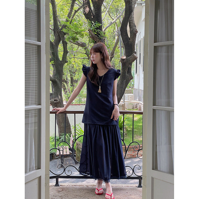 Dame afslappet kjole med flæseærmer og flydende nederdel Stilla