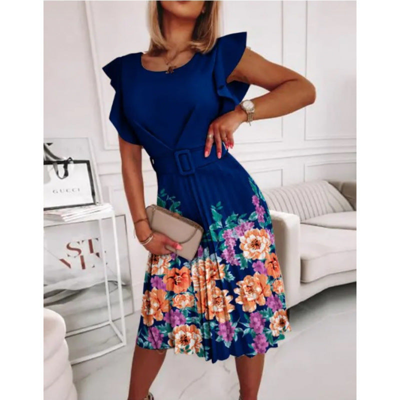 Dame Elegant Floral Midi Kjole med Rüschensaum Stilla