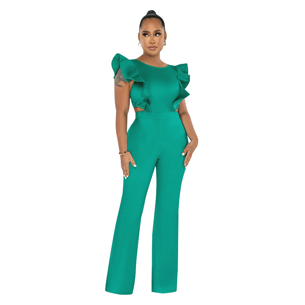 Dame elegant jumpsuit med ruffle detaljer og tætsiddende snit Stilla