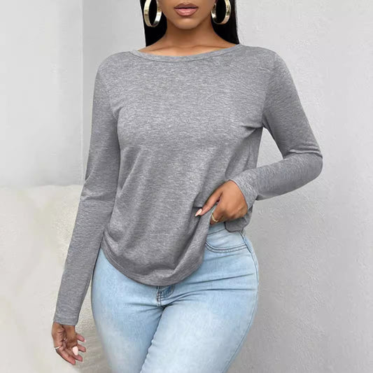 Dame afslappet longsleeve top med rund halsudskæring og figurvenlig pasform Stilla