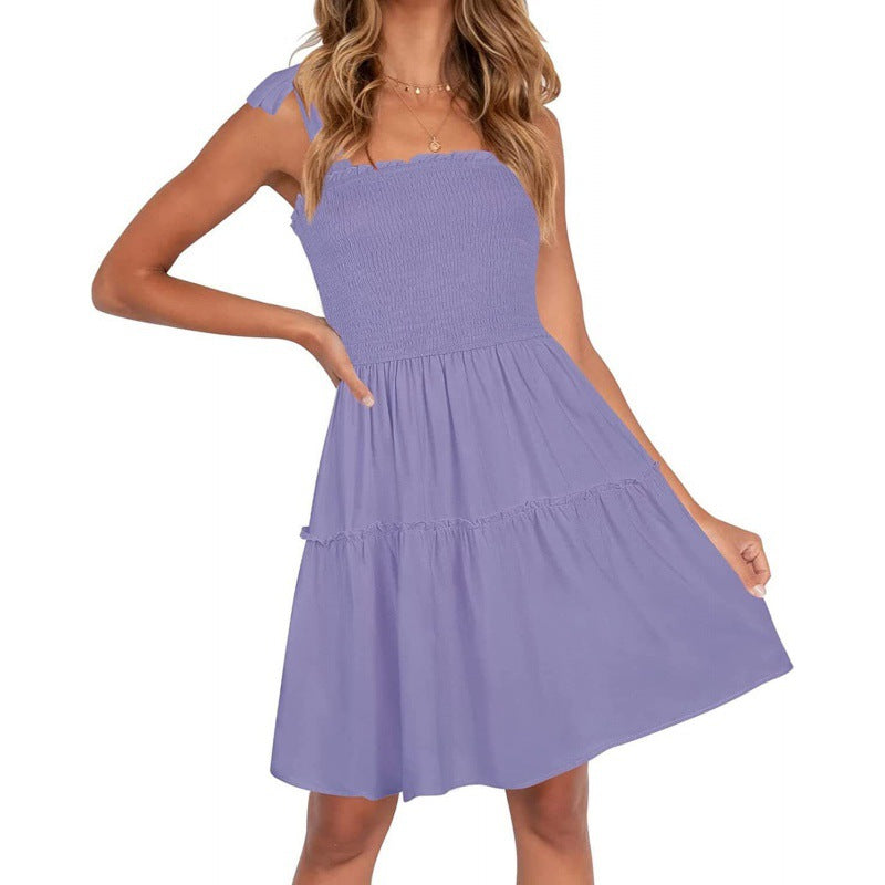 Dame afslappet sommerkjole med flæser og spaghettistropper Stilla