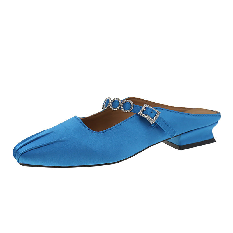 Dame Elegant Åben Tå Slide Mules med Dekorativ Spænde- og Rhinsten Detalje Stilla