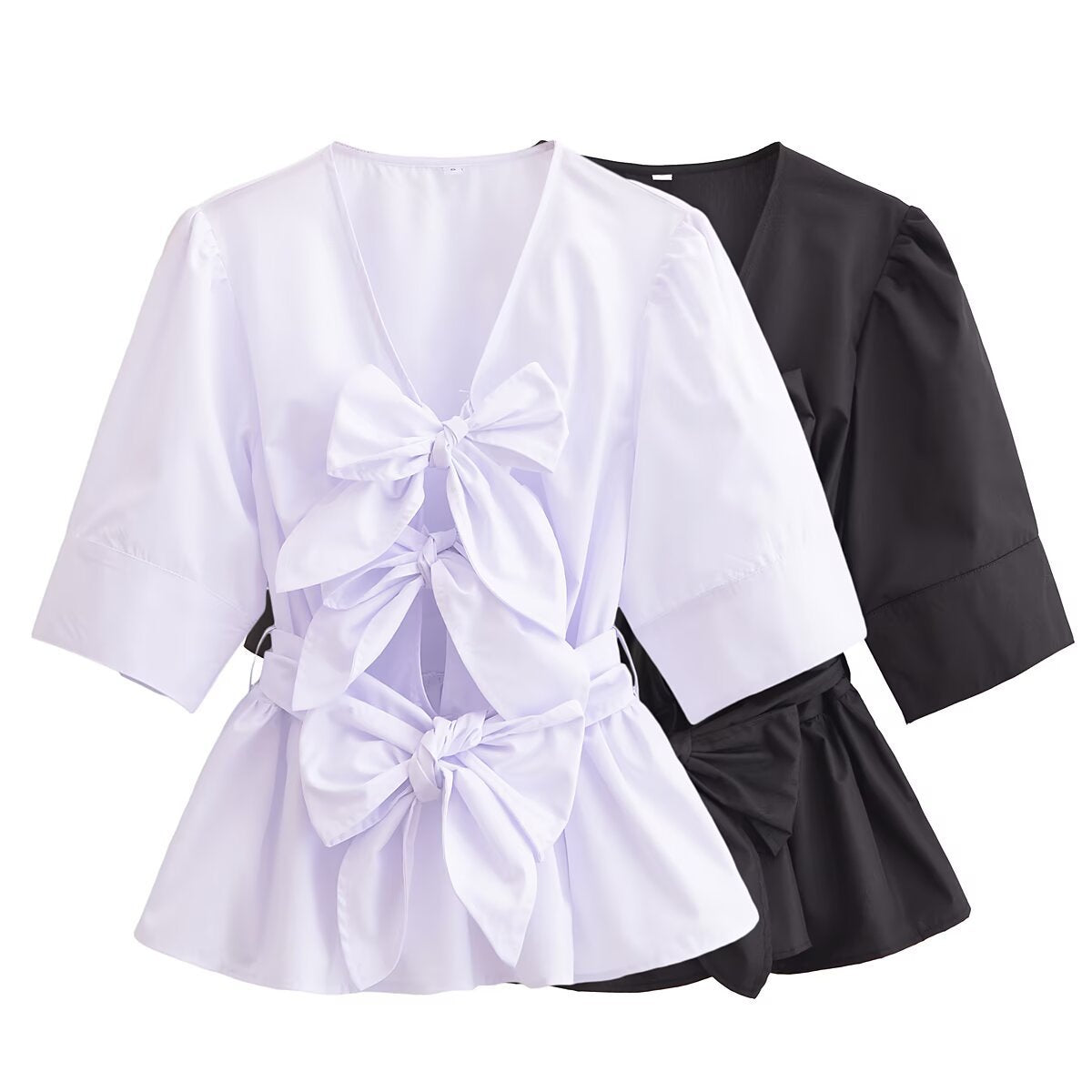 Dame elegant bluse med bånddetaljer Stilla