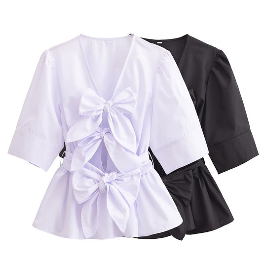 Dame elegant bluse med bånddetaljer Stilla