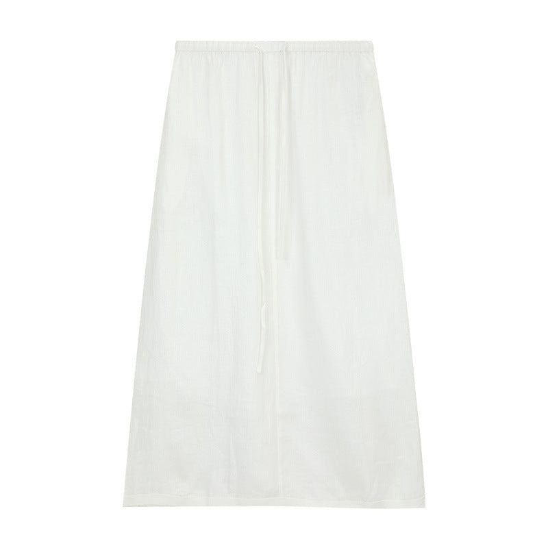 Dame afslappet Maxikjole med justerbart taljebælte og kvalitetslinnedmix Stilla