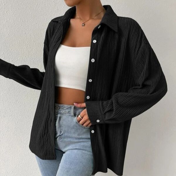 Dame afslappet langærmet skjorte med struktureret design Stilla