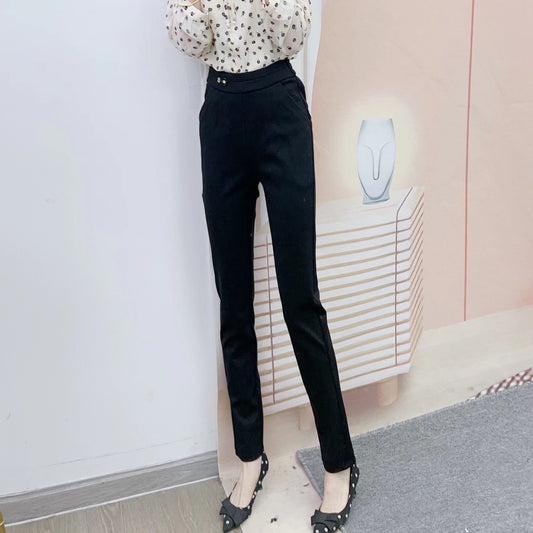 Dame Elegant Højtalje Stofbukser med figursmigrende Snit og praktiske Lommer Stilla