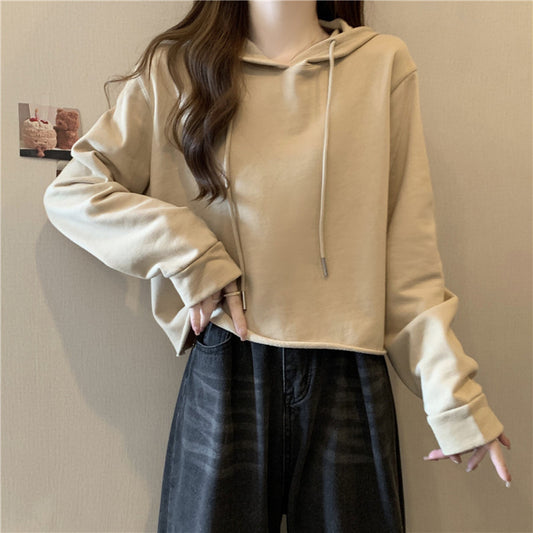 Dame Cropped Hoodie med justerbare snore Stilla