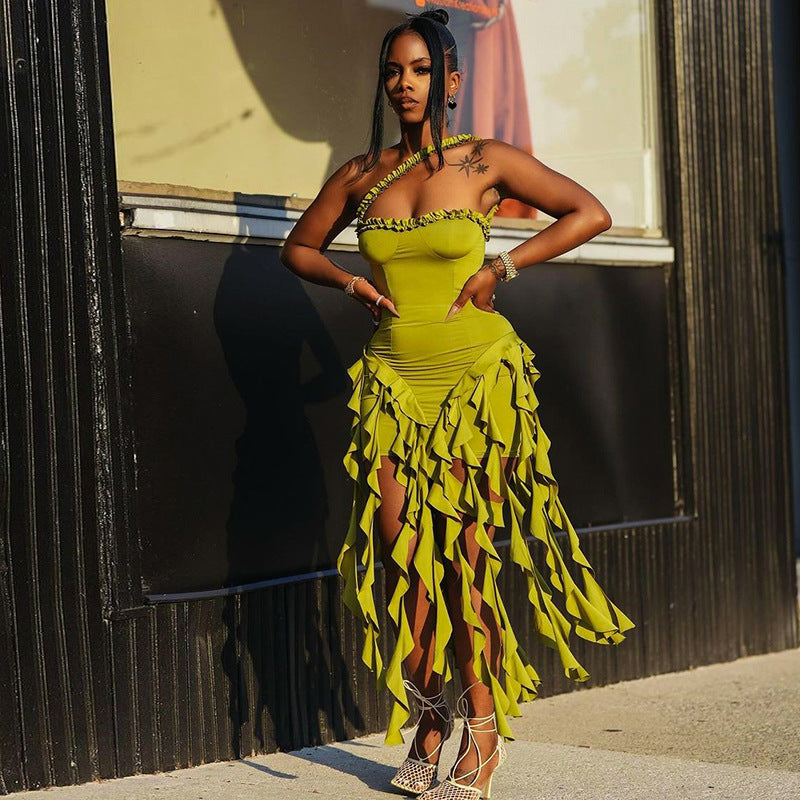 Dame Designer Minikjole med spændende frynser og off-shoulder snit Stilla