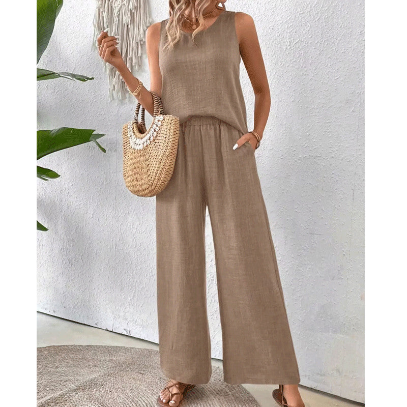 Dame rummelig jumpsuit med elastisk talje og ærmeløs design Stilla