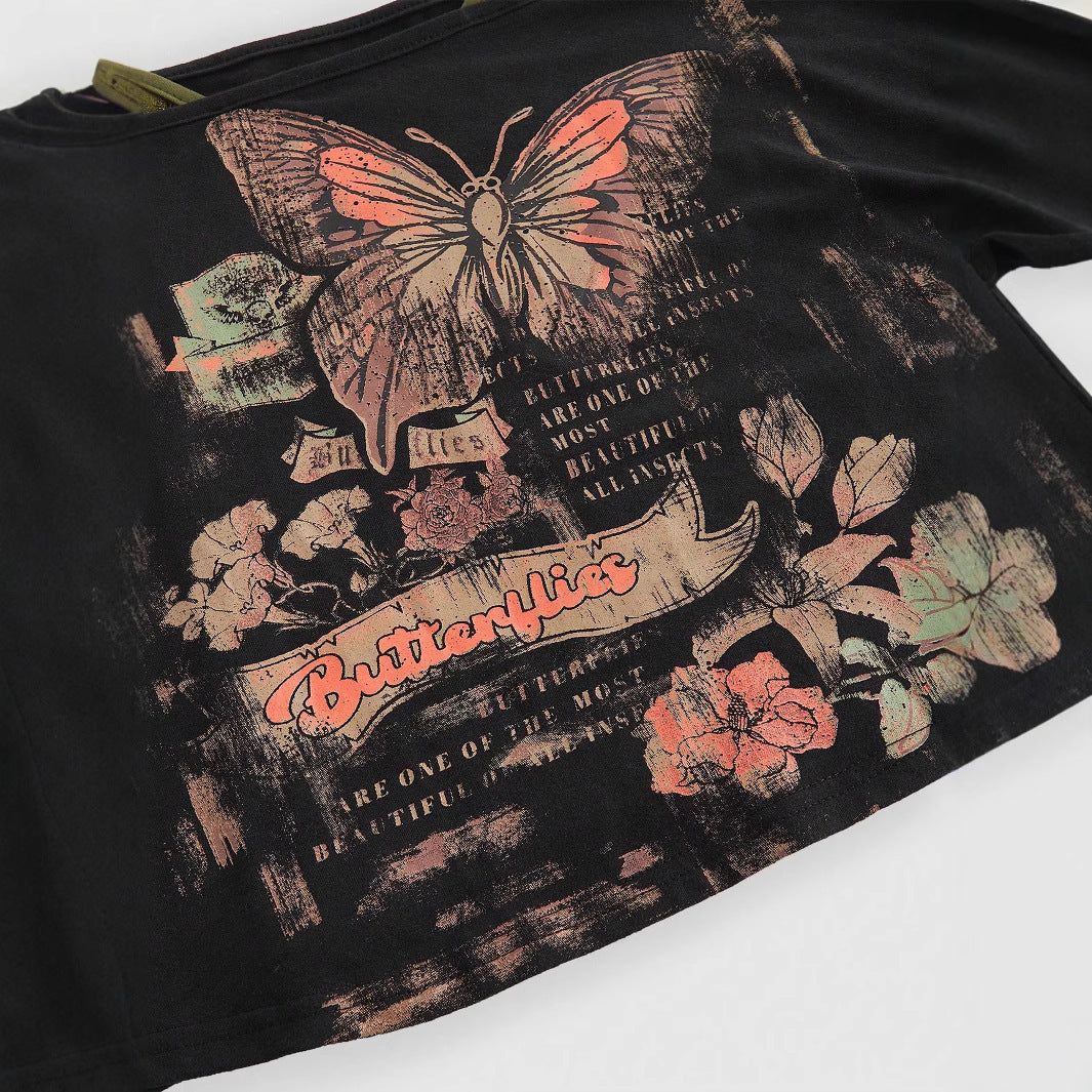 Dame cropped top med kreativ grafiktryk og afslappet snit Stilla