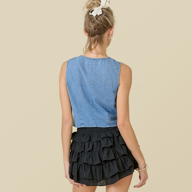 Dame Denim-Bustier-top med snøredetaljer Stilla