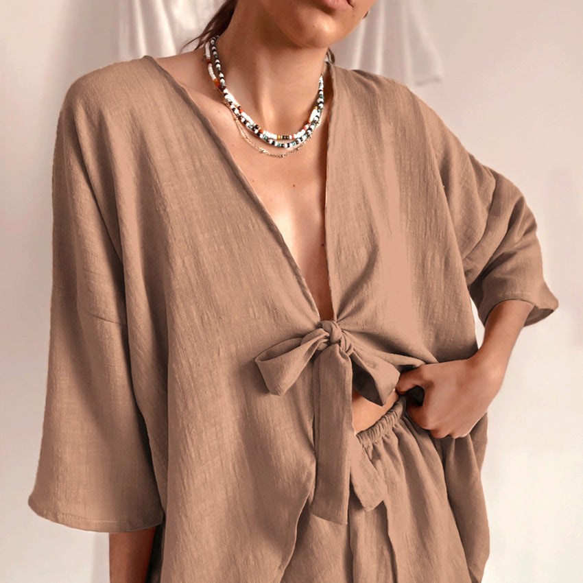 Dame afslappet lounge-sæt med knaplukning og elastisk taljegummi Stilla