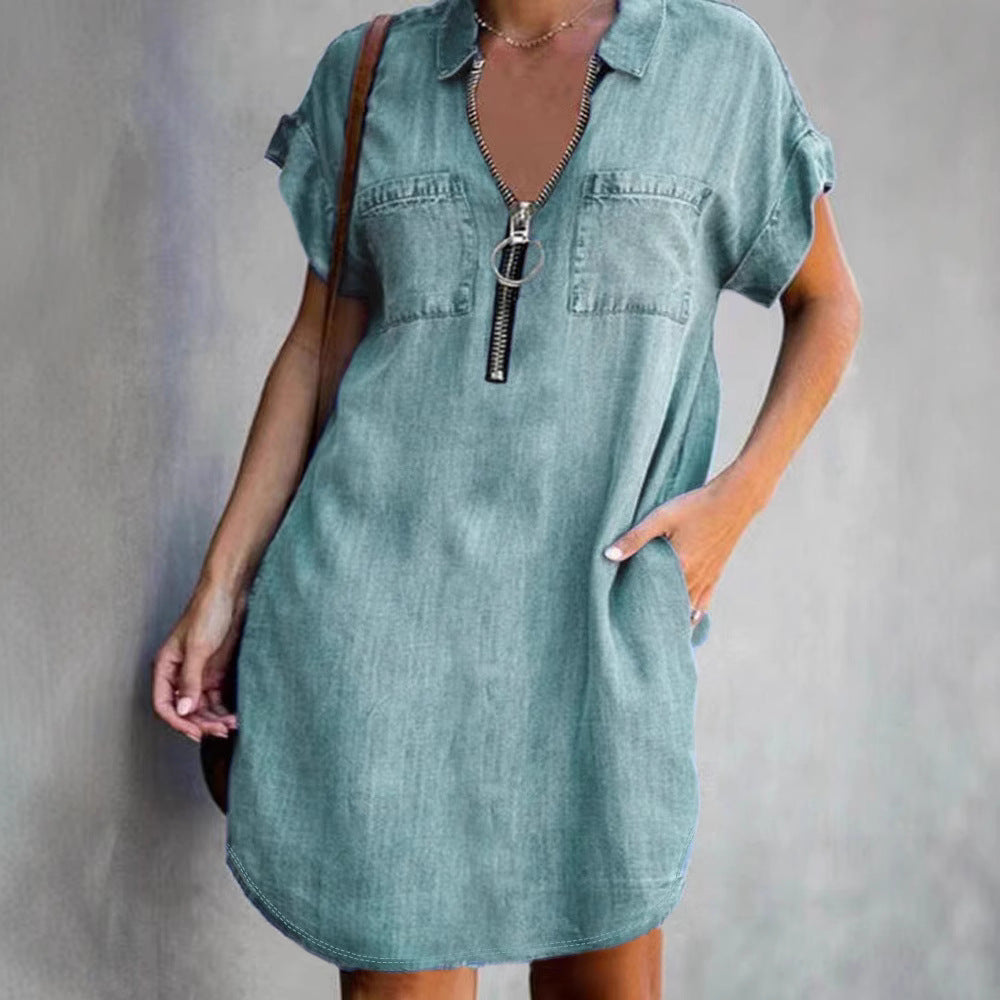 Dame afslappet skjortekjole med lynlås og praktiske lommer Stiila