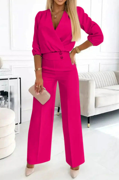 Dame elegant kombination af blazer og brede bukser Stiila