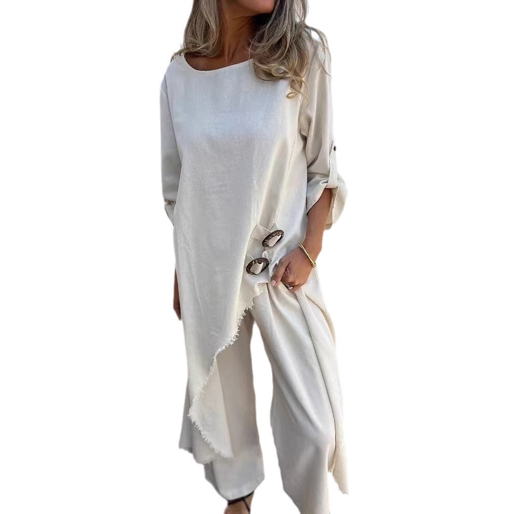 Dame afslappet maxikjole med sidelook knapdetaljer Stilla