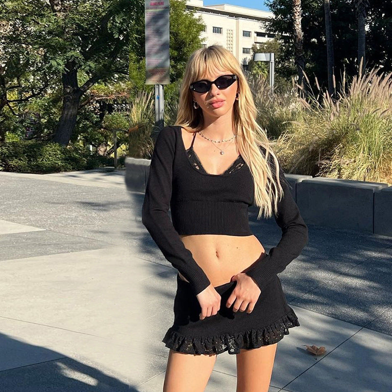 Dame afslappet crop-top med raffineret rygudskæring og langærmet design Stilla