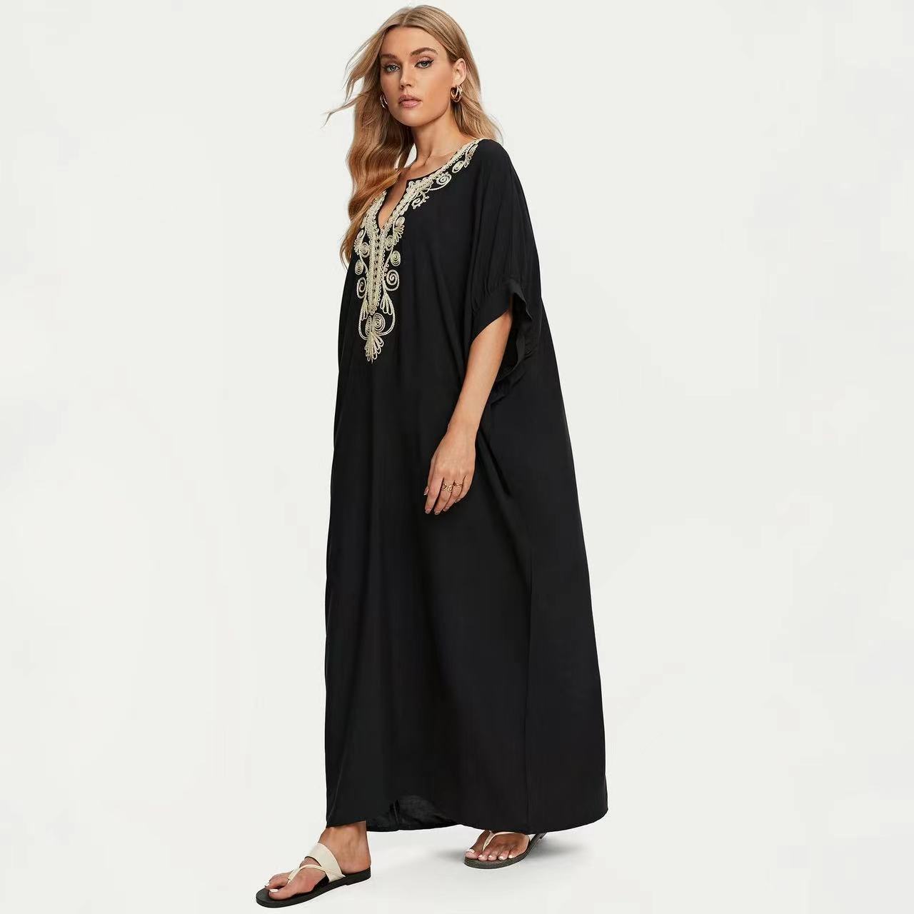 Dame elegant kaftankjole med kunstnerisk broderi Stilla