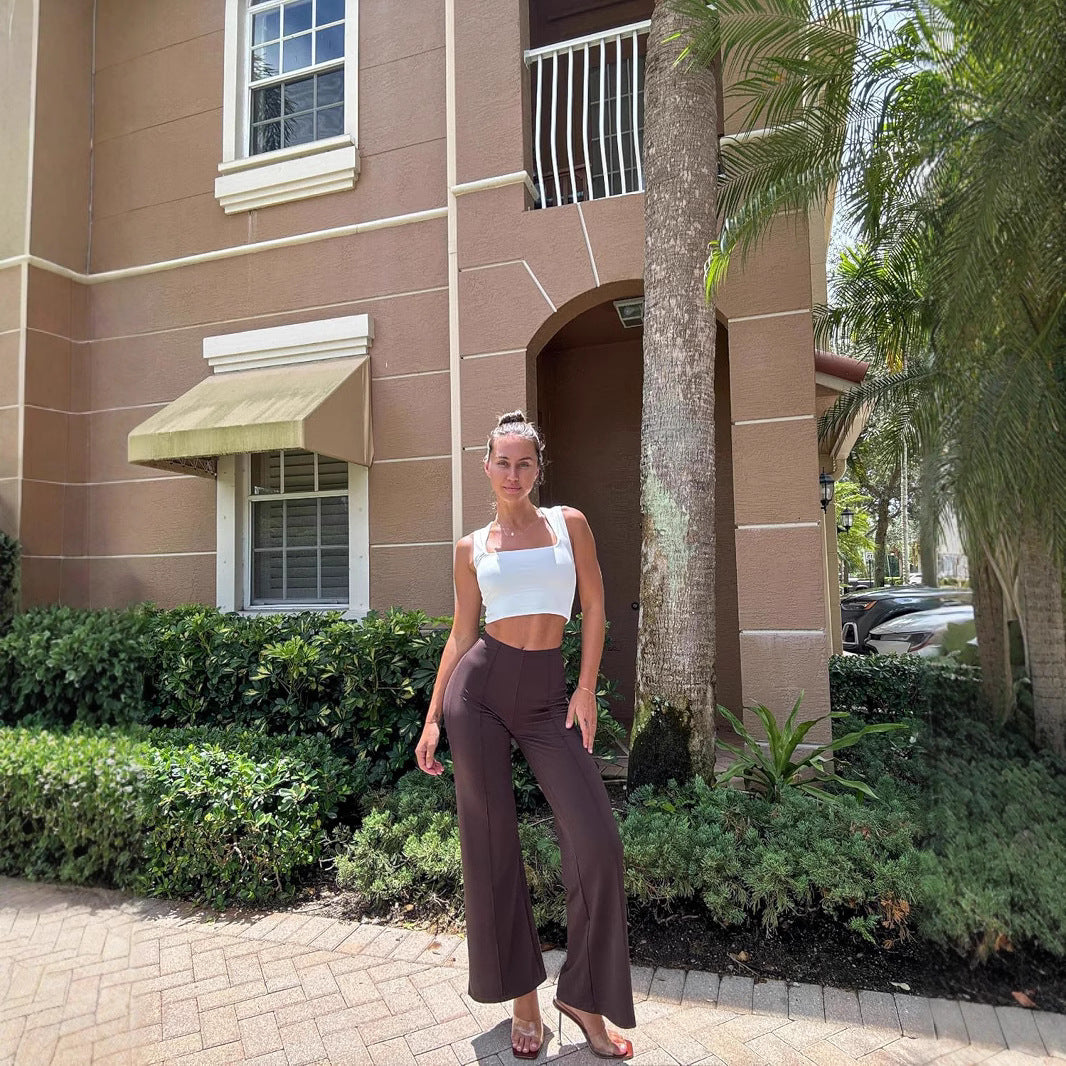 Dame elegant høj talje bukser med sidelids og figursyet pasform Stilla