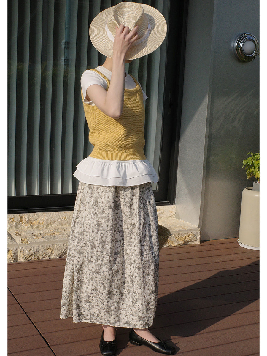 Dame afslappet kombination af ærmeløs top og flydende maxiskørt med blomster mønster Stilla