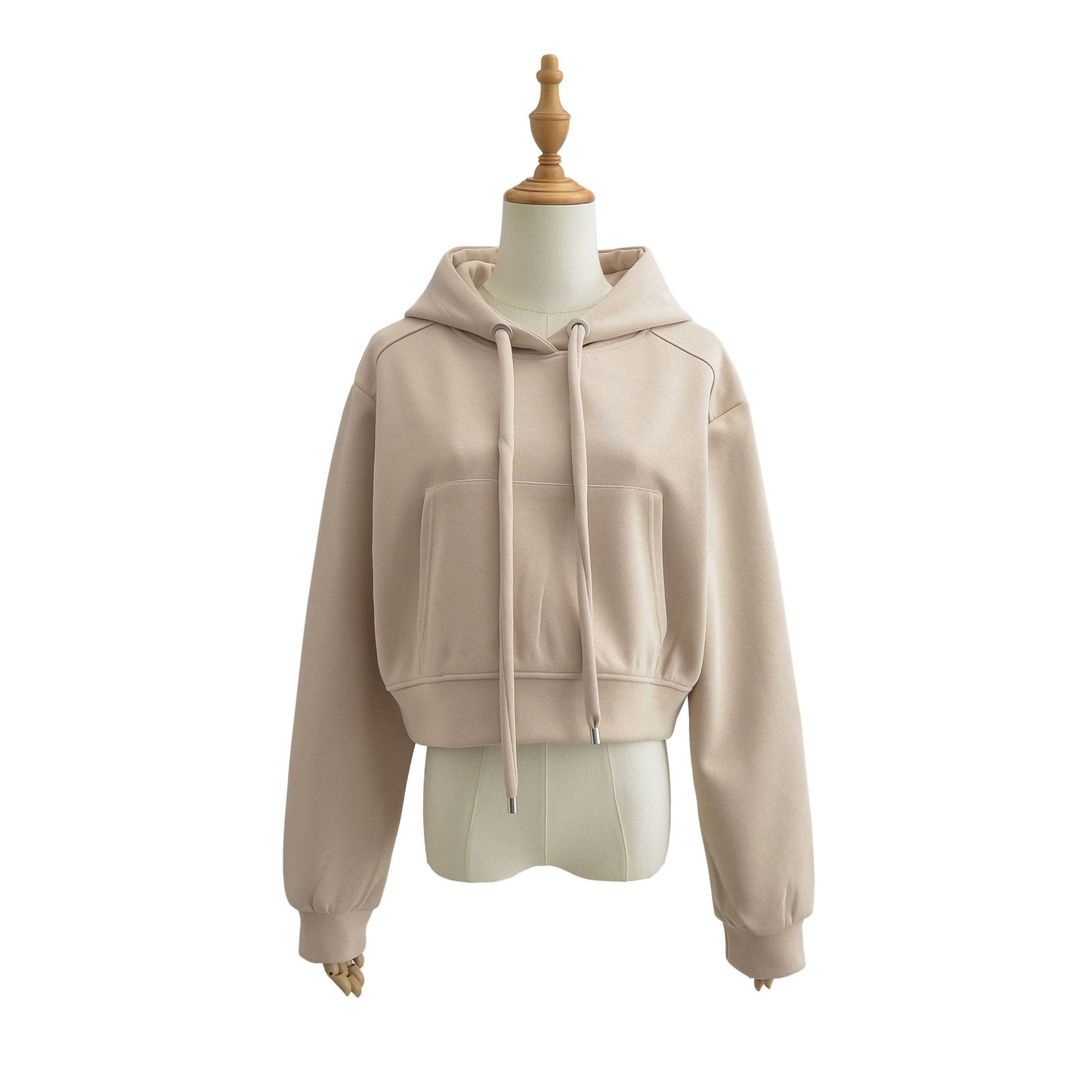 Dame Cropped Hættepullover i blødt Sweatstof med praktiske Kængurulommer Stilla