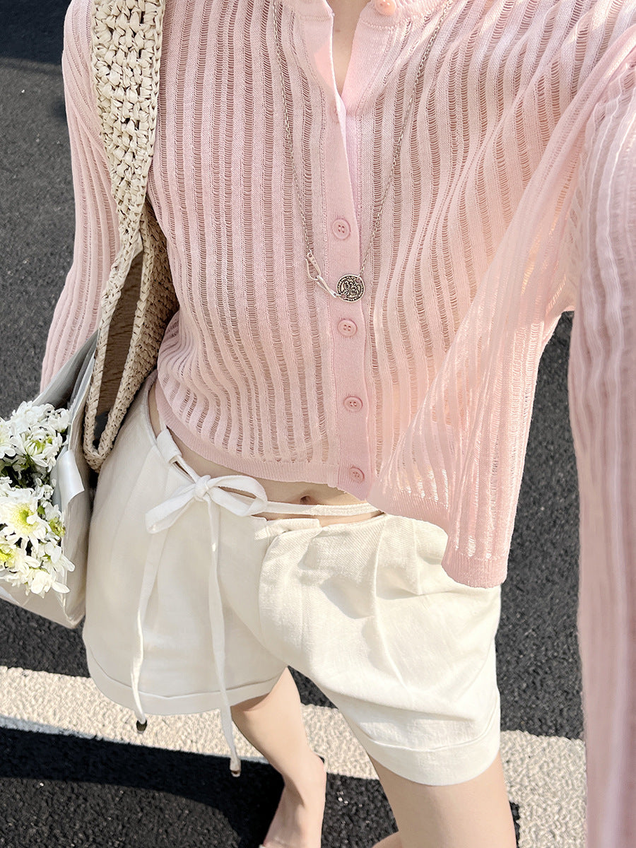 Dame afslappede linned-shorts med høj talje og bæltestropper Stilla