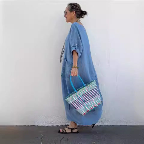 Dame afslappet linned maxikjole med sidesammenfoldninger Stiila