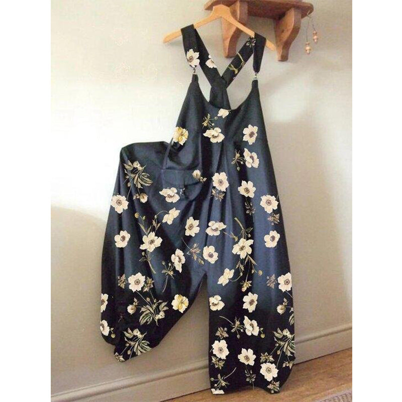 Dame Casual Jumpsuit med farverigt mønster og bredt skårne ben Stilla