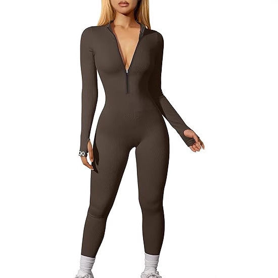 Dame Figurtilpasset Jumpsuit med elegant Ribdesign og Langærmet Stilla