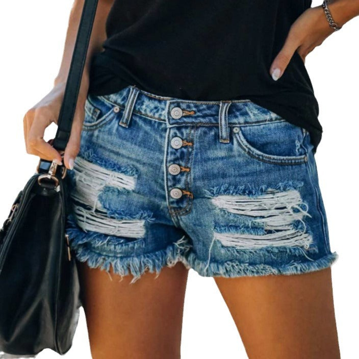 Dame Denim-Shorts i cool Used-Look med patriotiske accenter Stilla