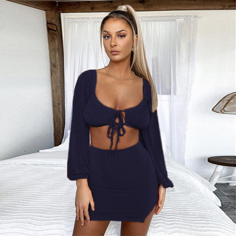 Dame Crop-Top og Mini nederdel Ensemble Stilla