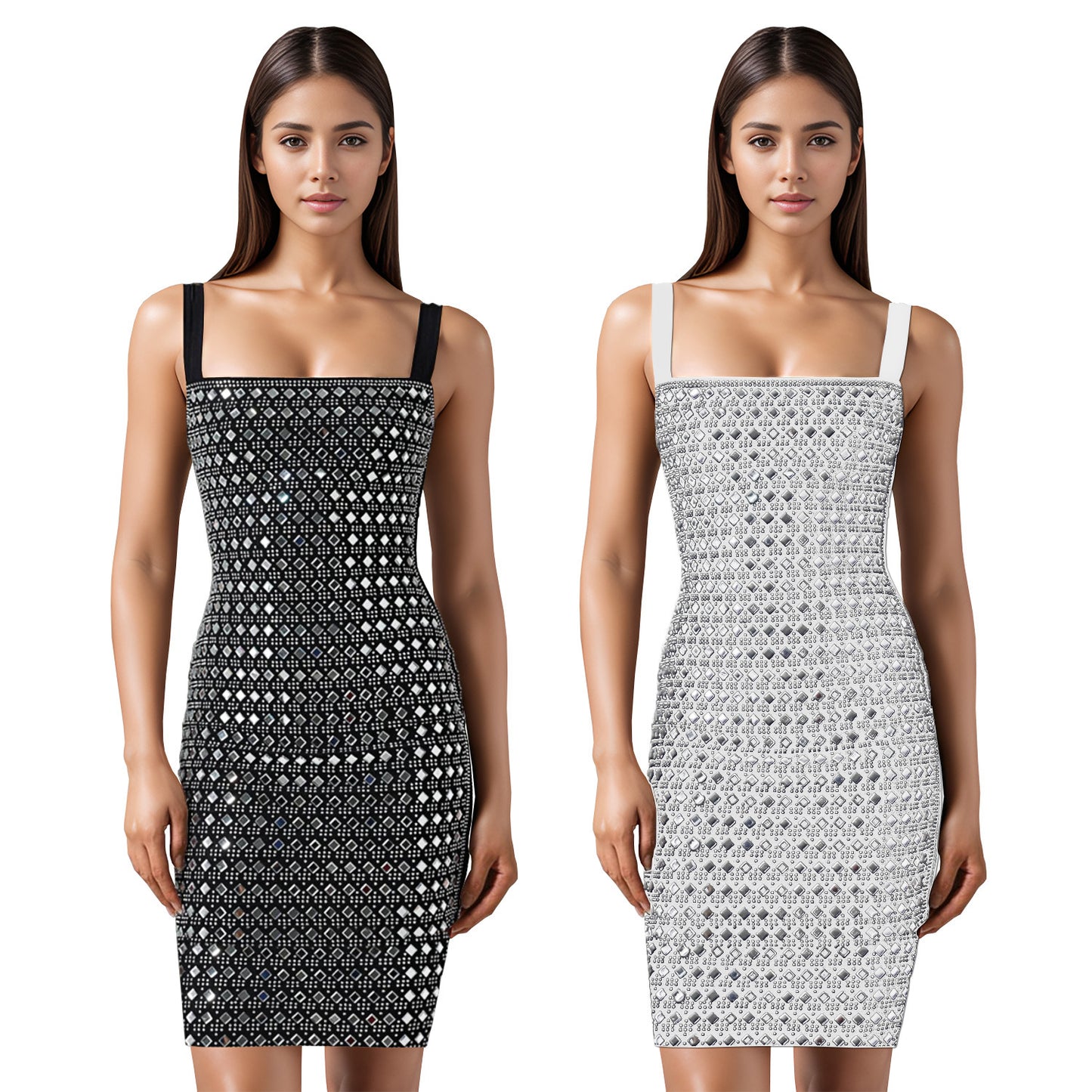 Dame Elegant glitrende minikjole med detaljerede rhinestone-applikationer og forførende udskæring Stilla