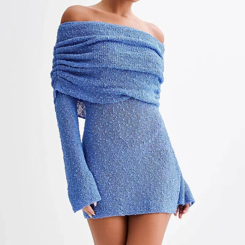 Dame Off-Shoulder Strikkjole med Bred Skæring Stilla