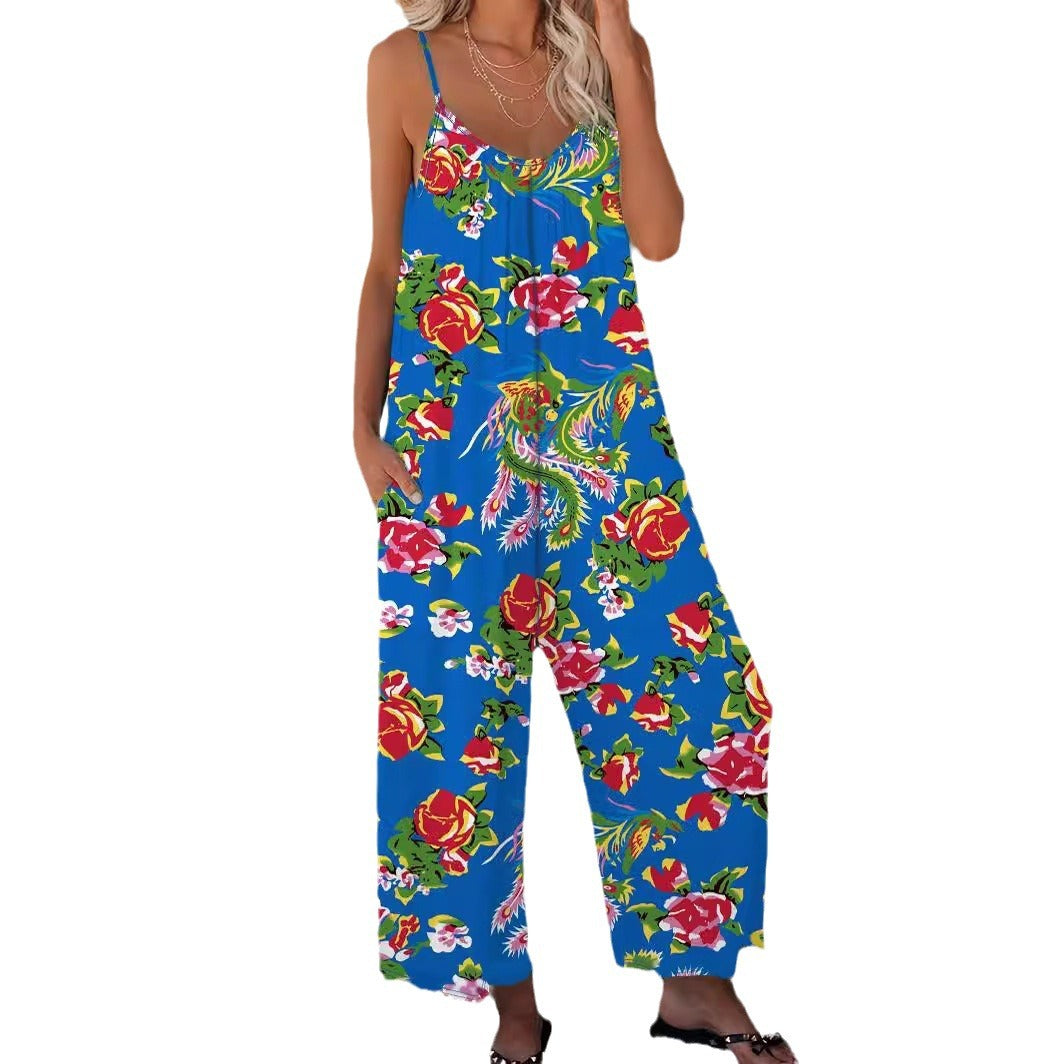 Dame Luftig Jumpsuit med Blomsterprint og Vide Ben Stilla