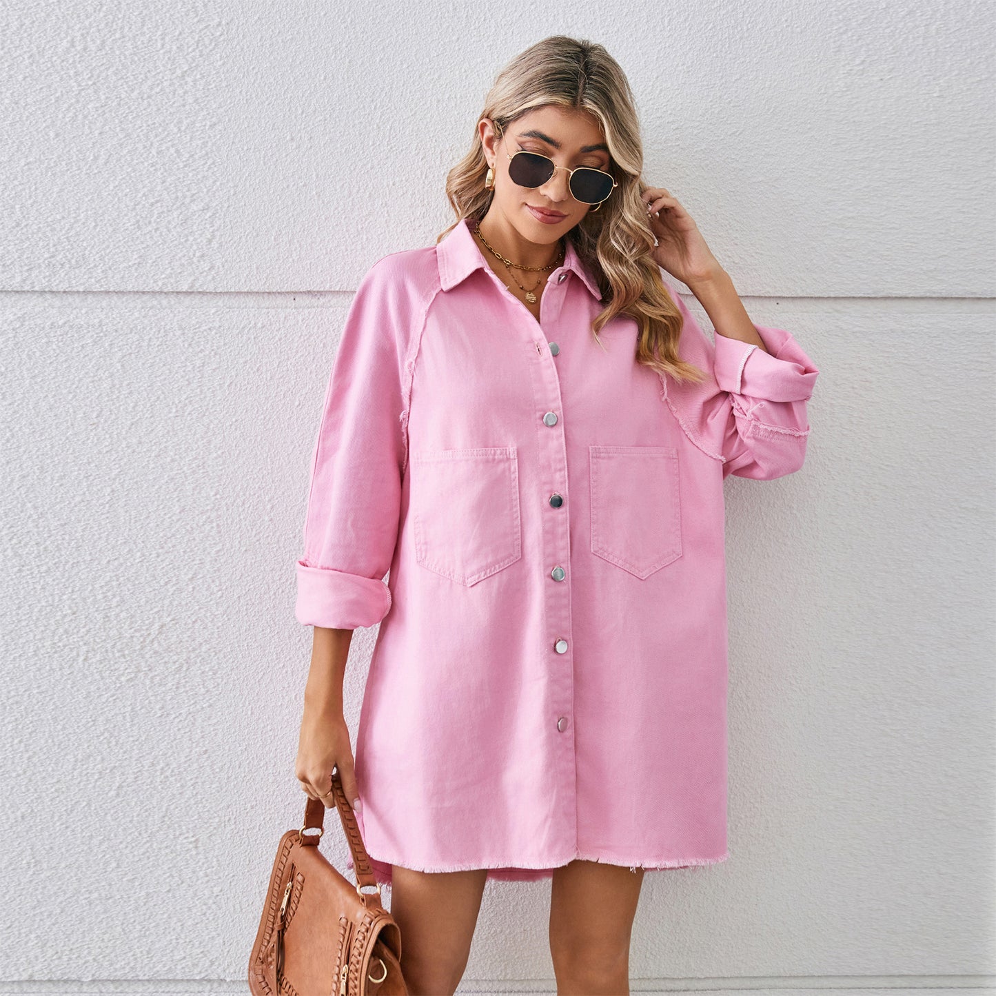 Dame denim skjorte kjole med praktiske lommer og afslappet snit Stilla