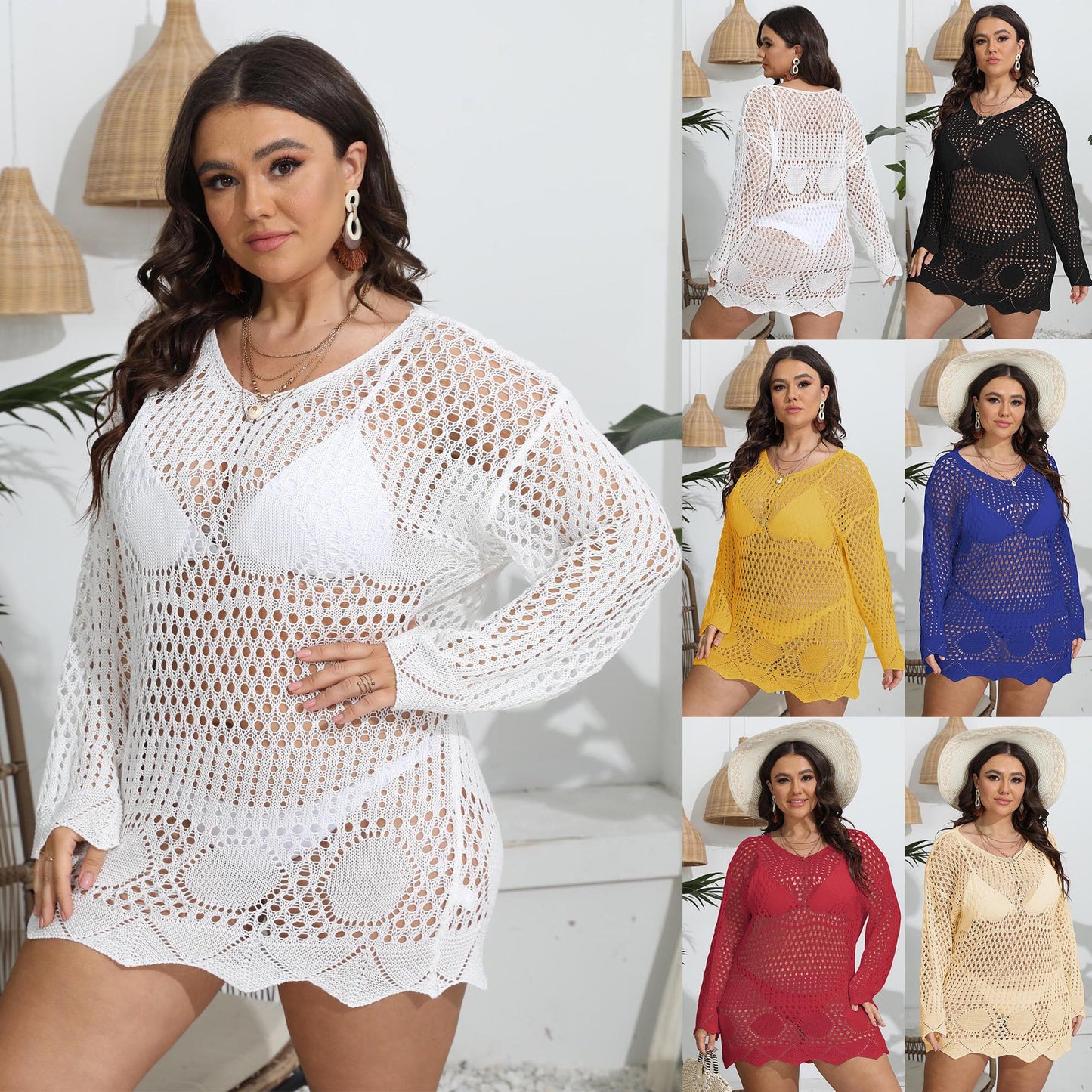 Dame Åben Vævning Hæklet Strand Tunika Stilla