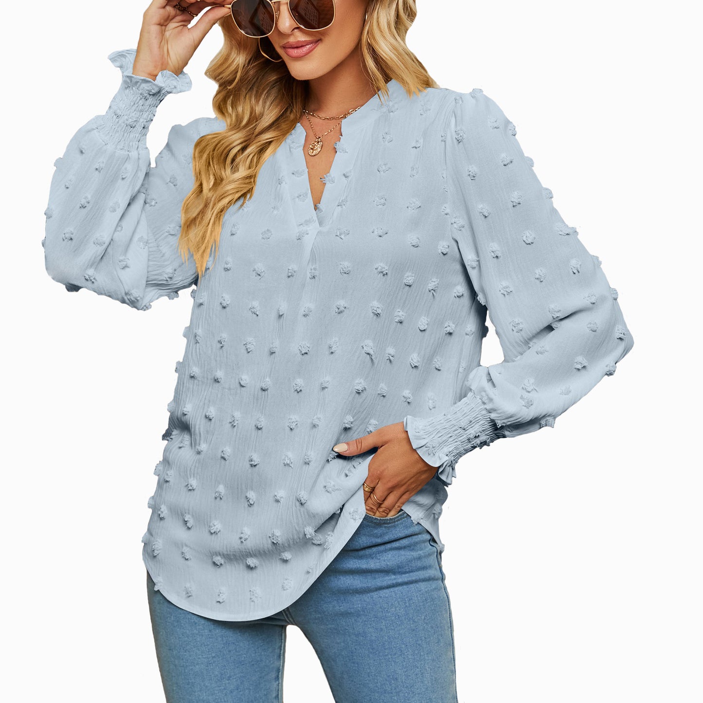 Dame elegant bluse med reliefagtige detaljer WP