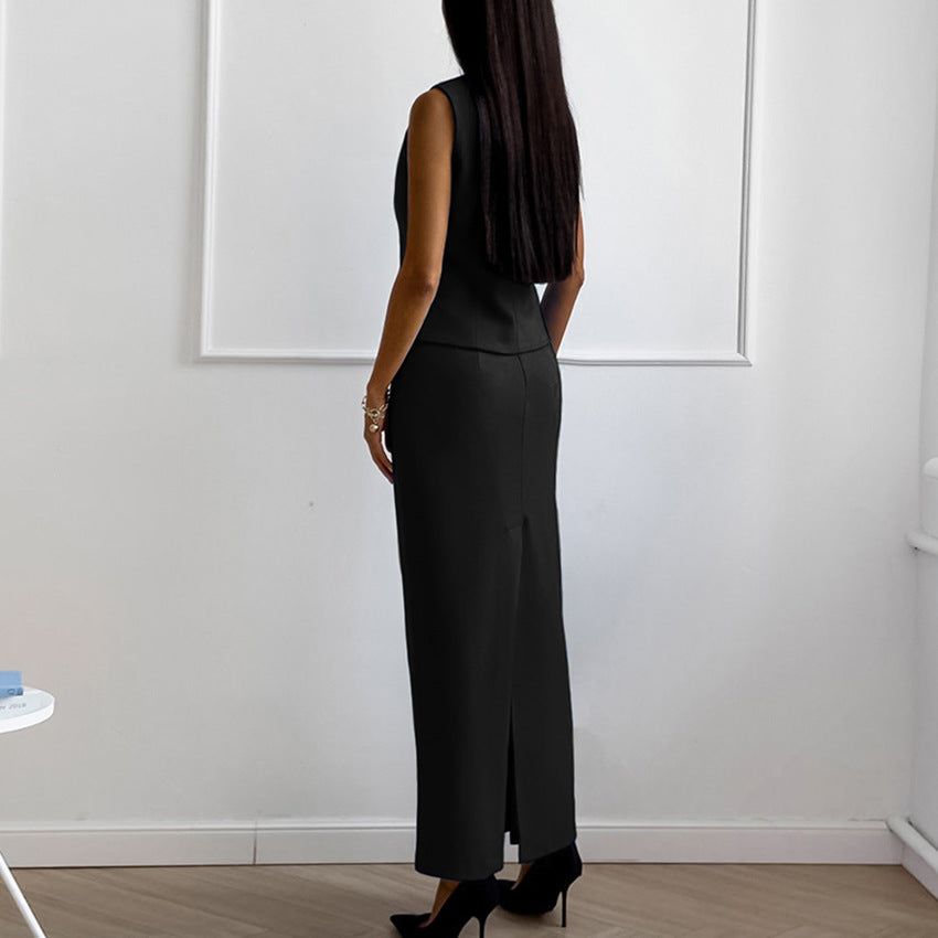 Stilla | Sæt Vest Uden Ærmer Sort Og Lang Nederdel