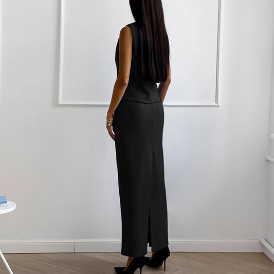 Stilla | Sæt Vest Uden Ærmer Sort Og Lang Nederdel