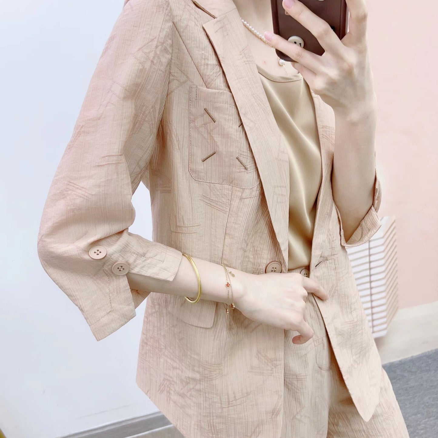 Dame Elegant Blazer-Bukser-Sæt med struktureret stof og moderigtig snit Stilla