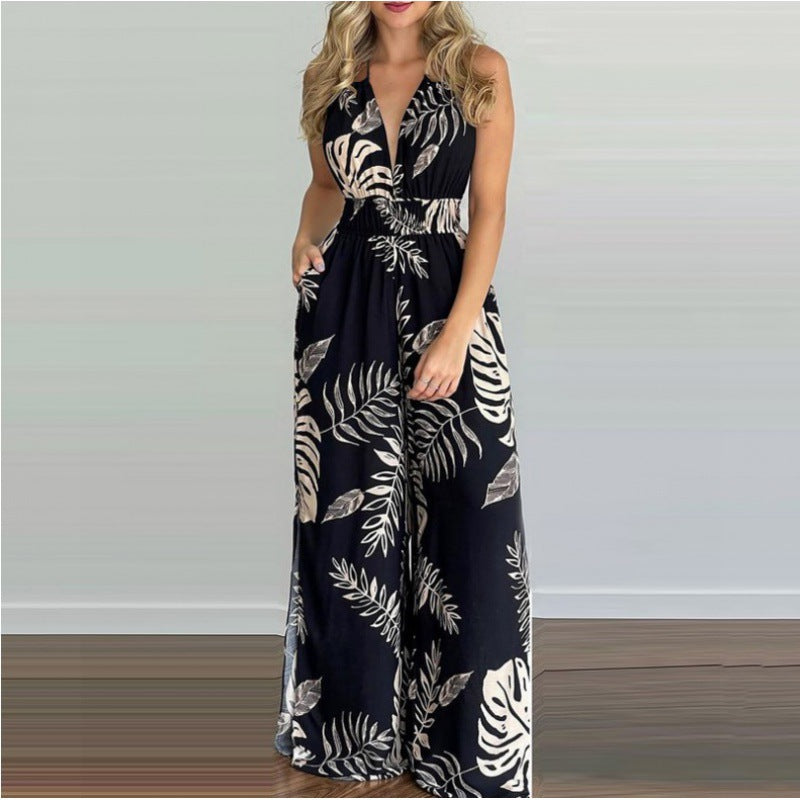 Dame Tropisk Tryk Højslidt Jumpsuit Stilla