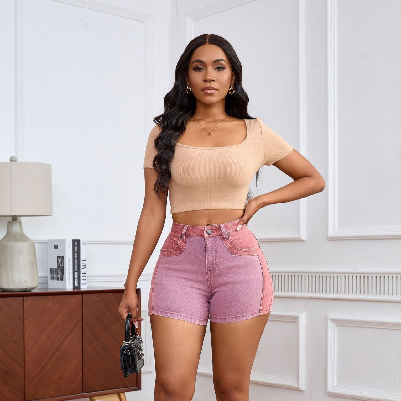 Dame mode Jeans-shorts med individuelle farvedetaljer Stilla
