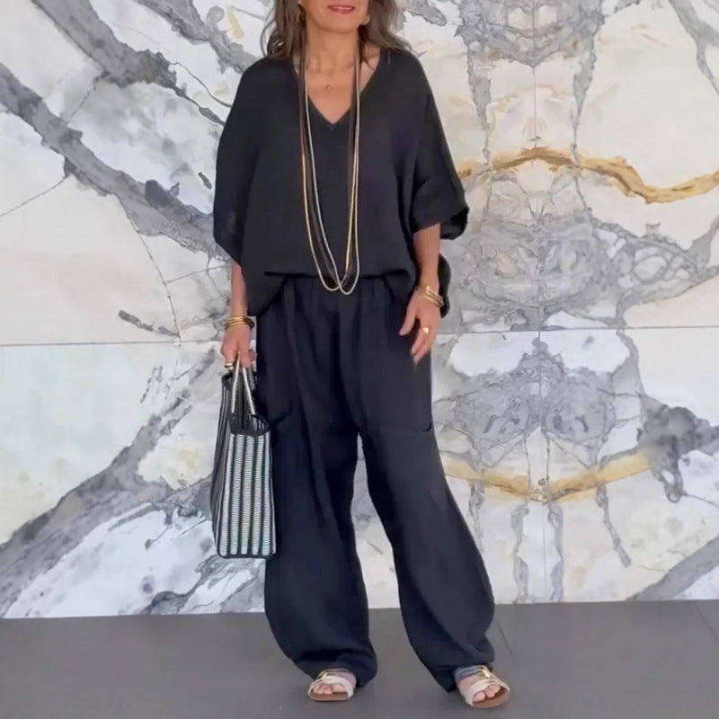 Dame afslappet og elegant to-delt sæt lavet af åndbart materiale Stilla