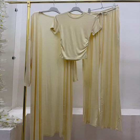 Dame afslappet lounge sæt med tætsiddende overdel og bredt bukseben Stilla