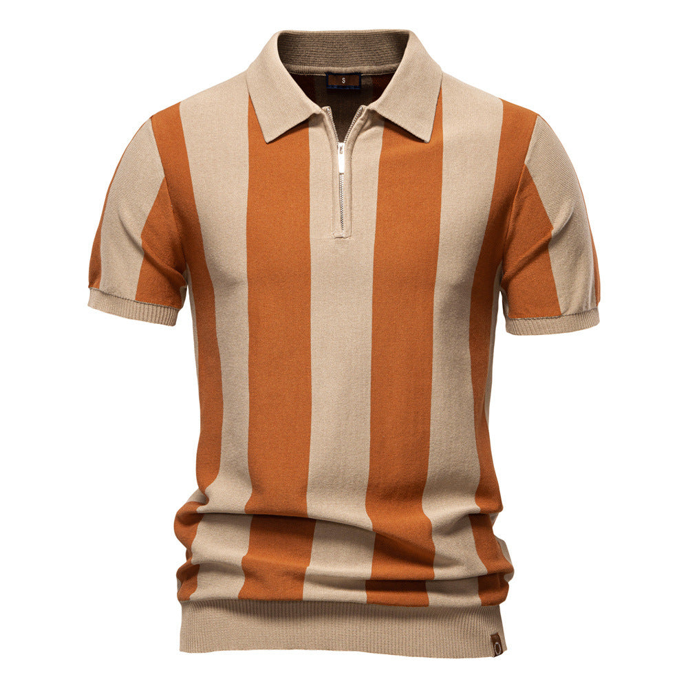 Herre Polo-Shirt med moderne lynlås og klassisk stribemønster Stilla