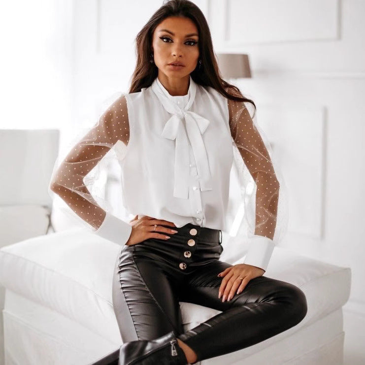 Dame Elegant gennemsigtig ærme Bluse Stilla